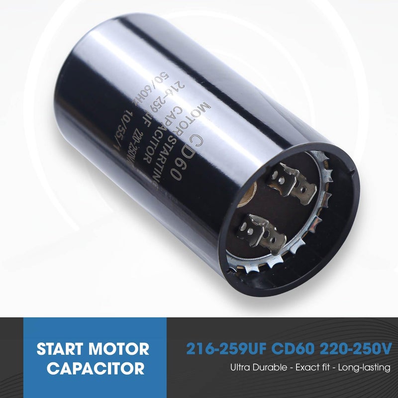 Seentech 216-259 ميكروفاراد / مكثف مبدئي دائري 220-250 فولت تيار متردد ±20% CD60 لمحرك كهربائي 50/60 هرتز مناسب عالميًا لتشغيل محرك التيار المتردد أو بدء المروحة وتكييف الهواء أو مضخة الحرارة - Image 2